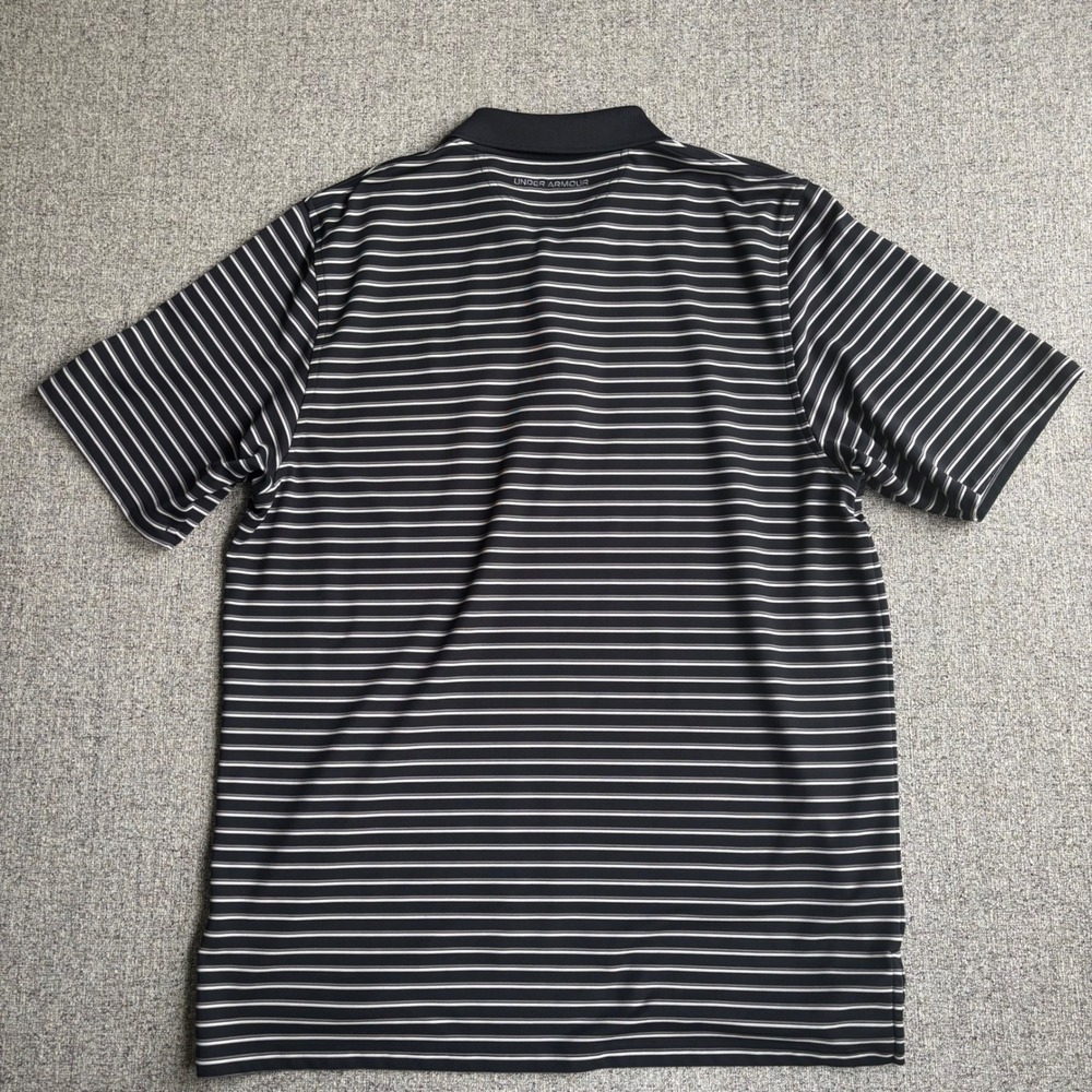 Under Armour Polo Men Large Black Striped HeatGear Short Sleeve Performance Golf - Picture 5 of 7